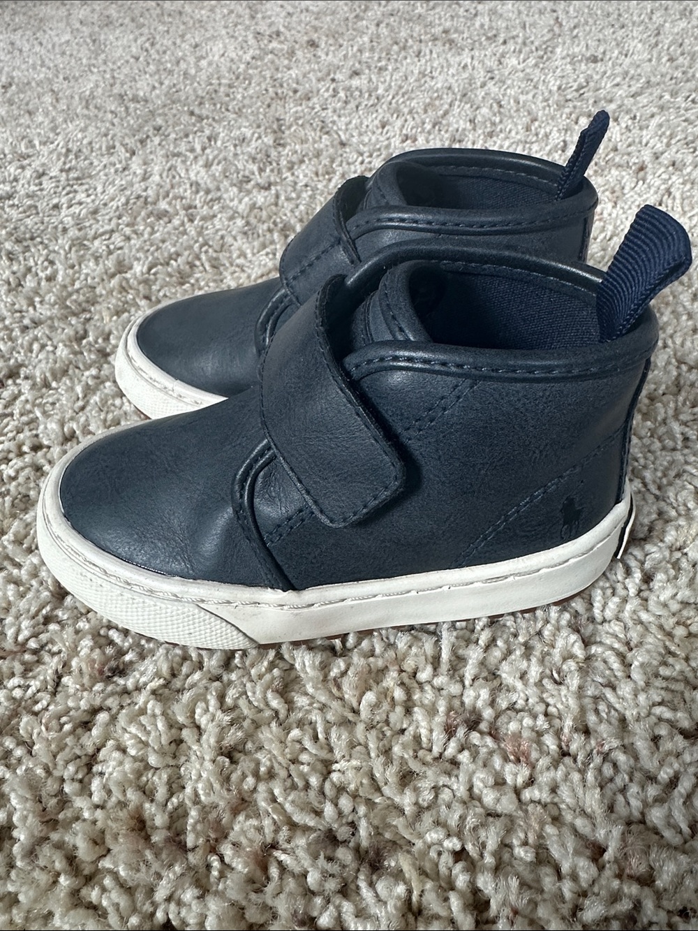 Polo Ralph Boys Navy High-Top Sneakers with Strap size 6